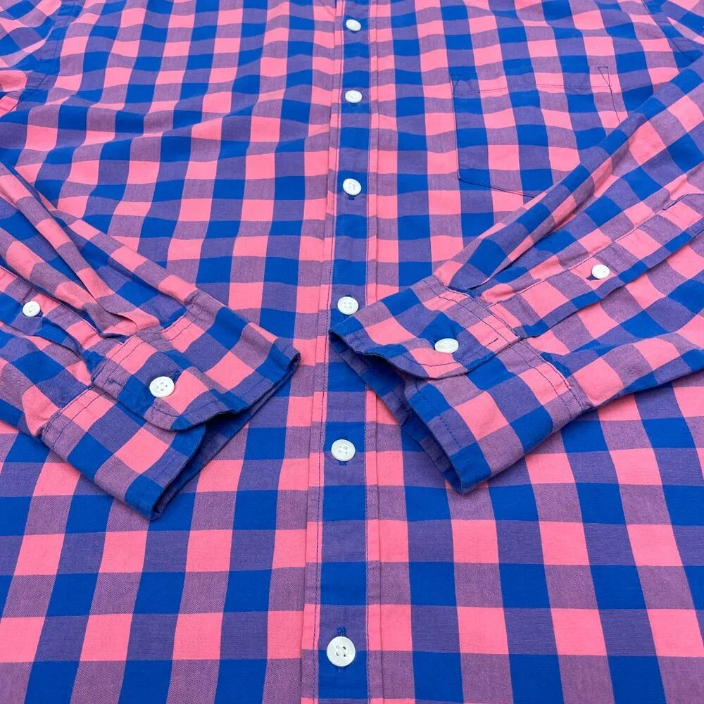 Men's J. CREW Slim Button-Down Long Sleeve Dress‎ Shirt Blue/Pink | Size XL